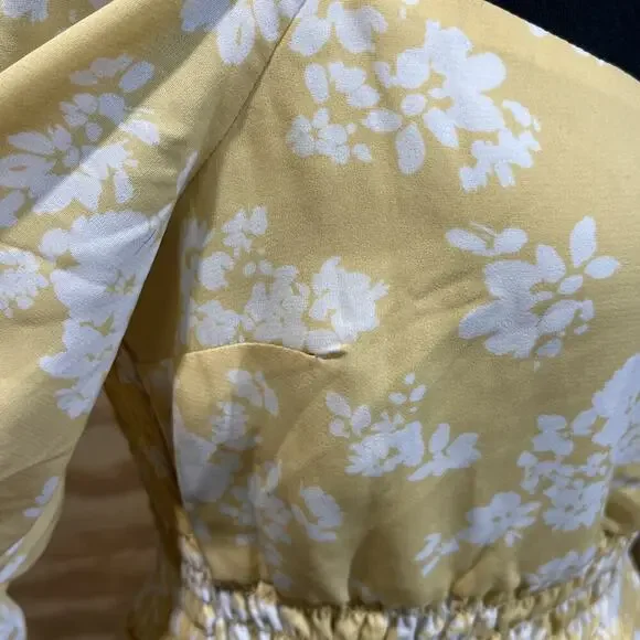 Abercrombie & Fitch Babydoll Dress Smocked Yellow Floral Size M Y2K Cottagecore - Picture 10 of 16